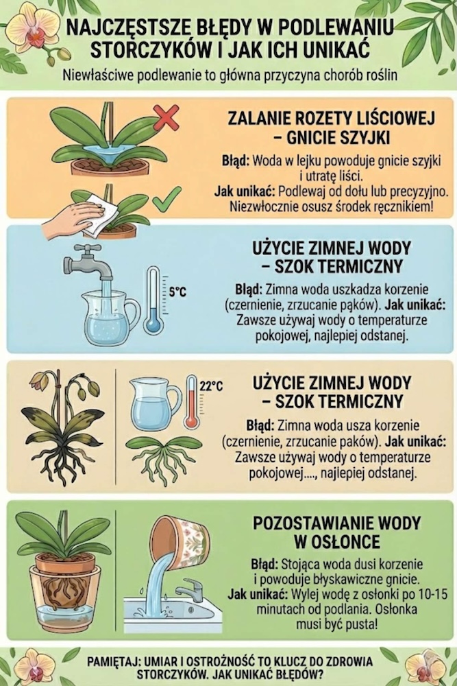 czego unikać przy podlewaniu storczyków jak nie podlewać storczyków