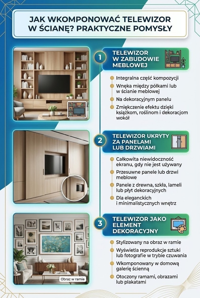 aranżacje ściany z telewizorem - jak ukryć telewizor 