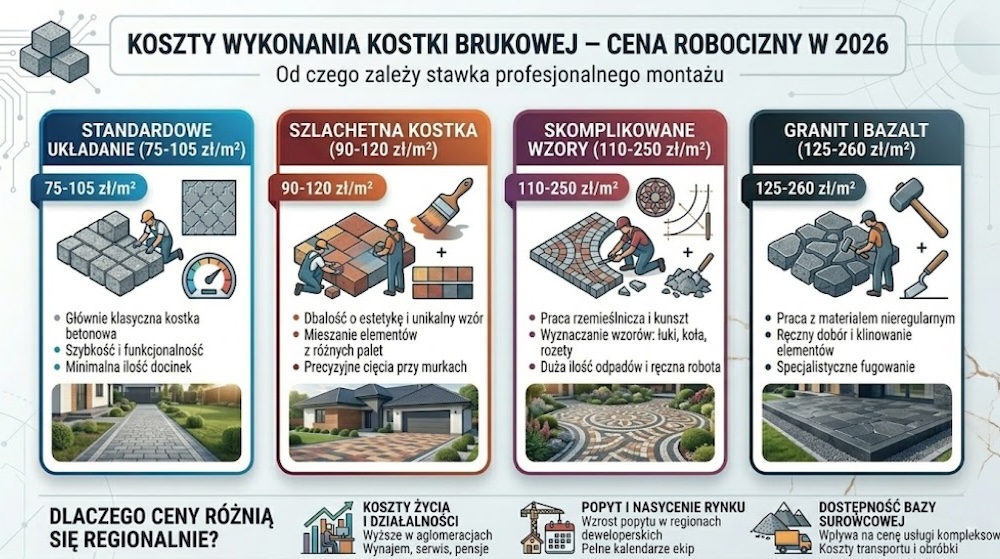cena za układanie kostki brukowej w 2026 