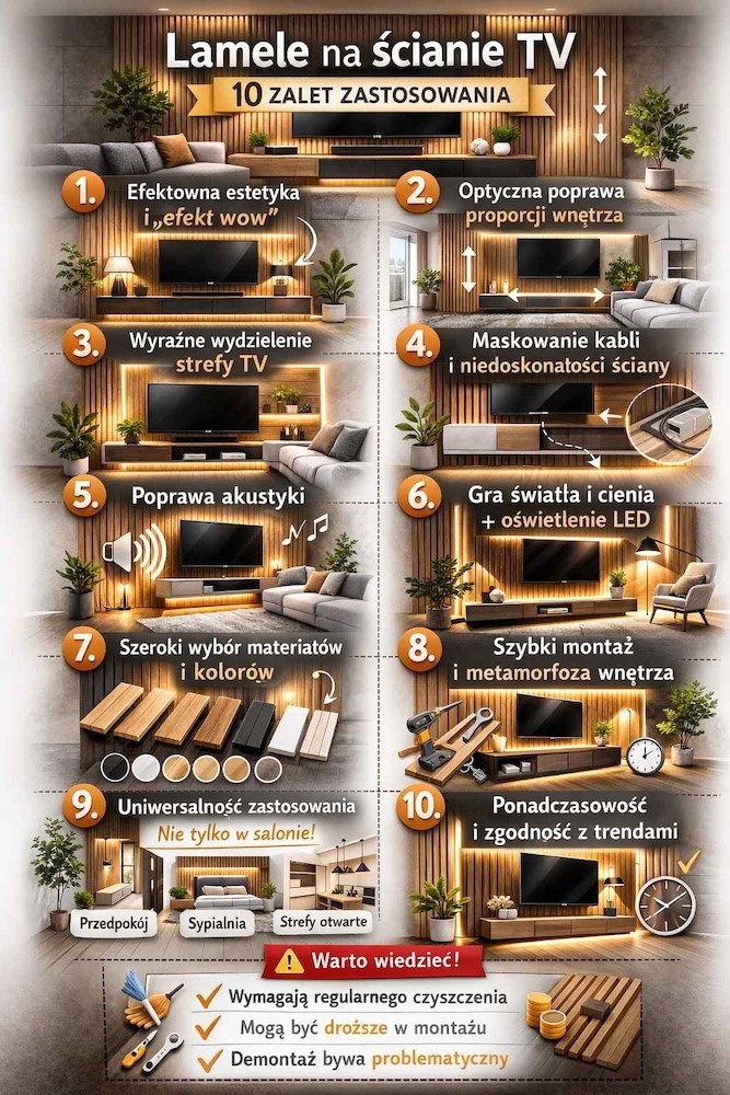 lamele na ścianie tv - zalety 