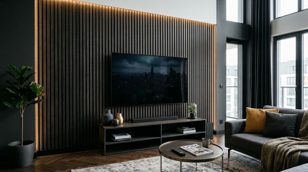 lamele na ścianie tv eleganckie 