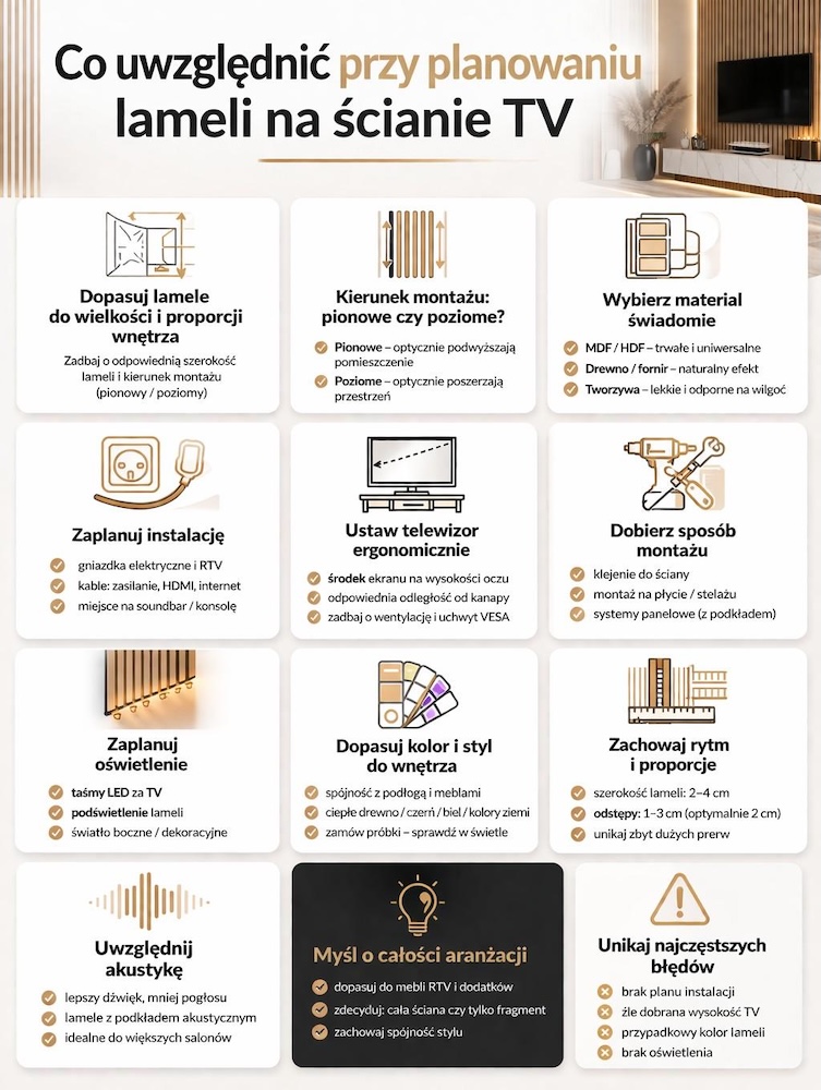 lamele na ścianie tv - co zaplanować 