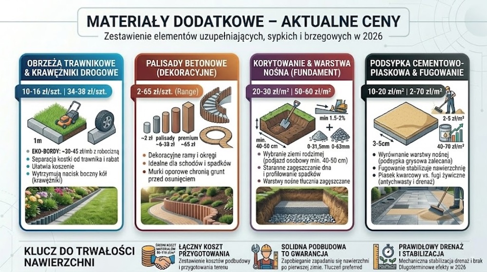 ceny materiałów dodatkowych za układanie kostki 