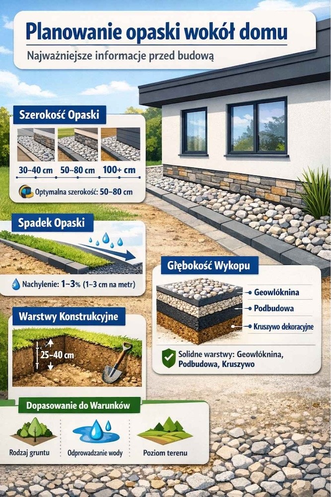 opaska wokół domu z kamienia - budowa opaska wokół domu z kamienia - plan budowy