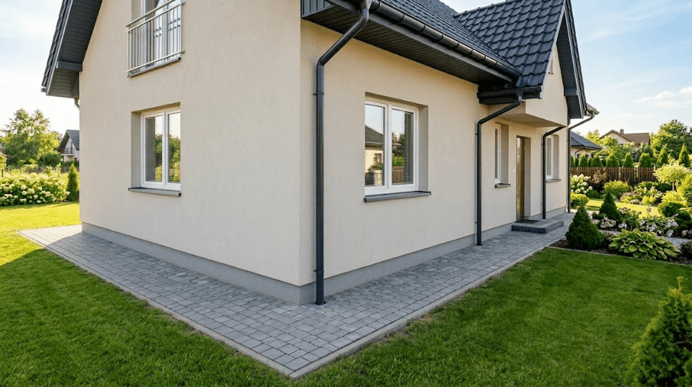 opaska dookoła domu zrobiona z kostki betonowej opaska wokół domu z kostki