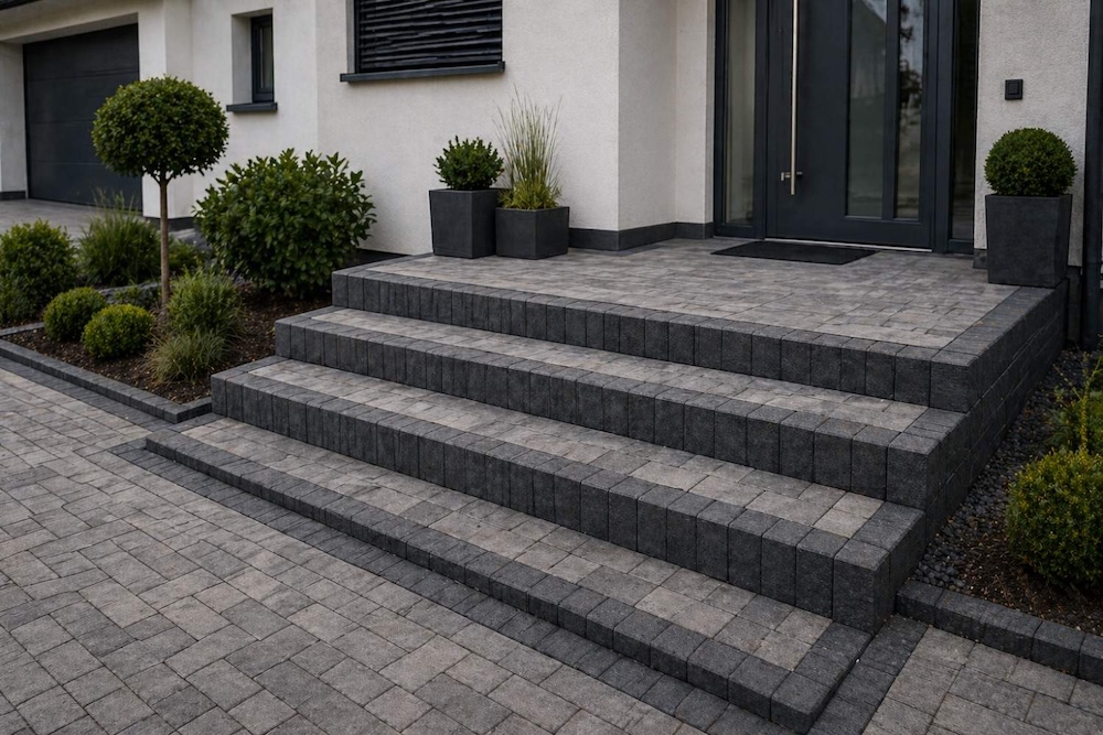 inspiracje na schody zewnętrzne z kostki 