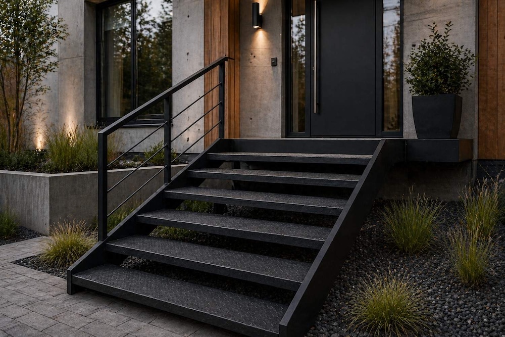 inspiracje na schody zewnętrzne metalowe 