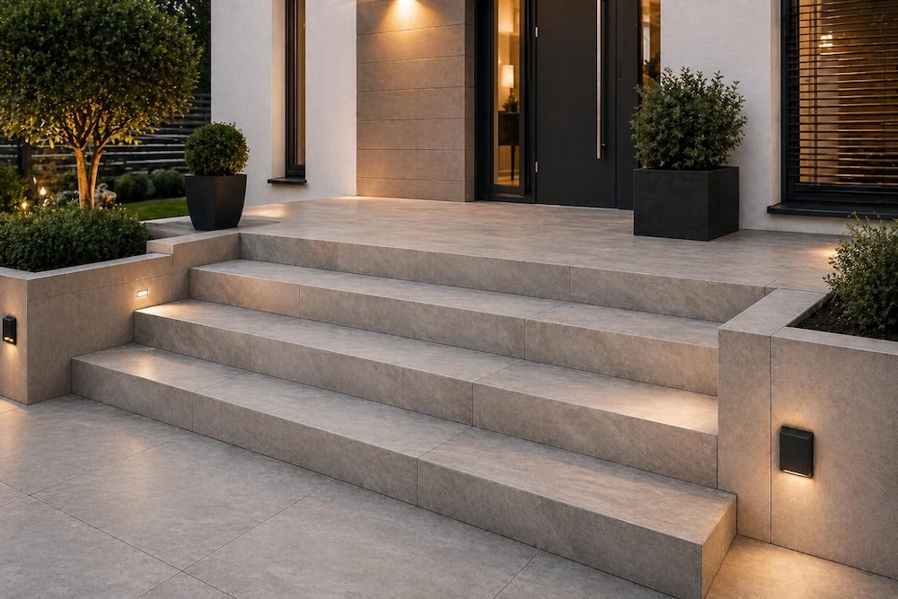 inspiracje na schody zewnętrzne z gresu 