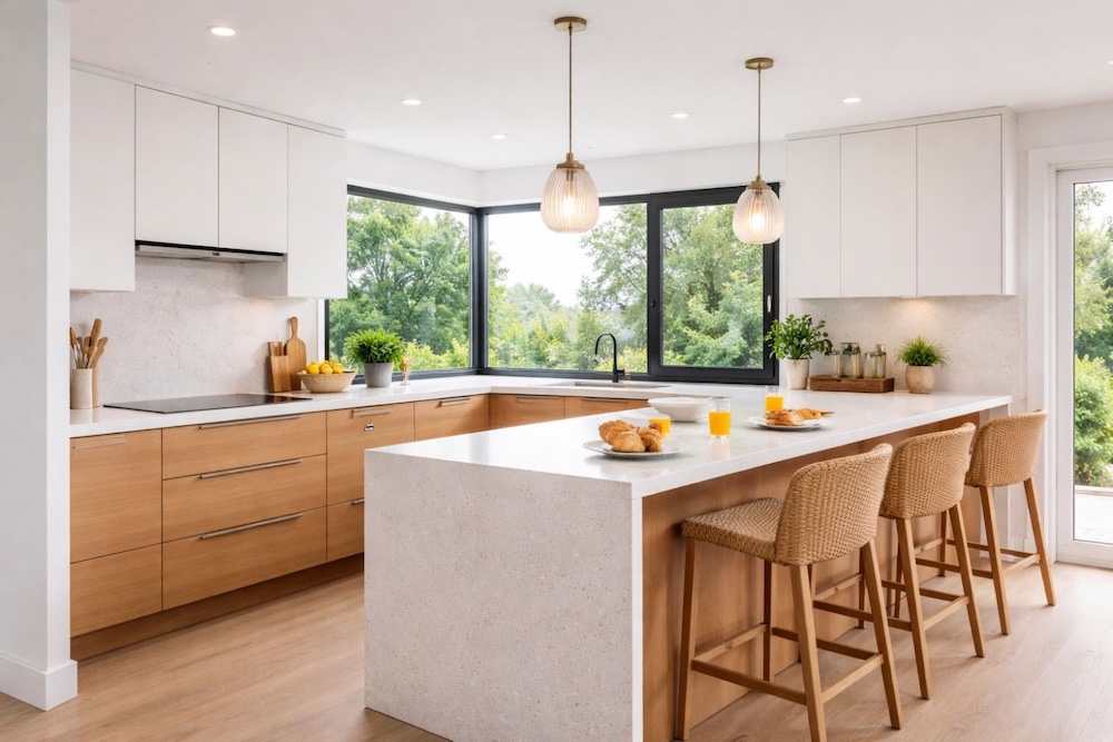 nowoczesna kuchnia z wyspą i oknem 