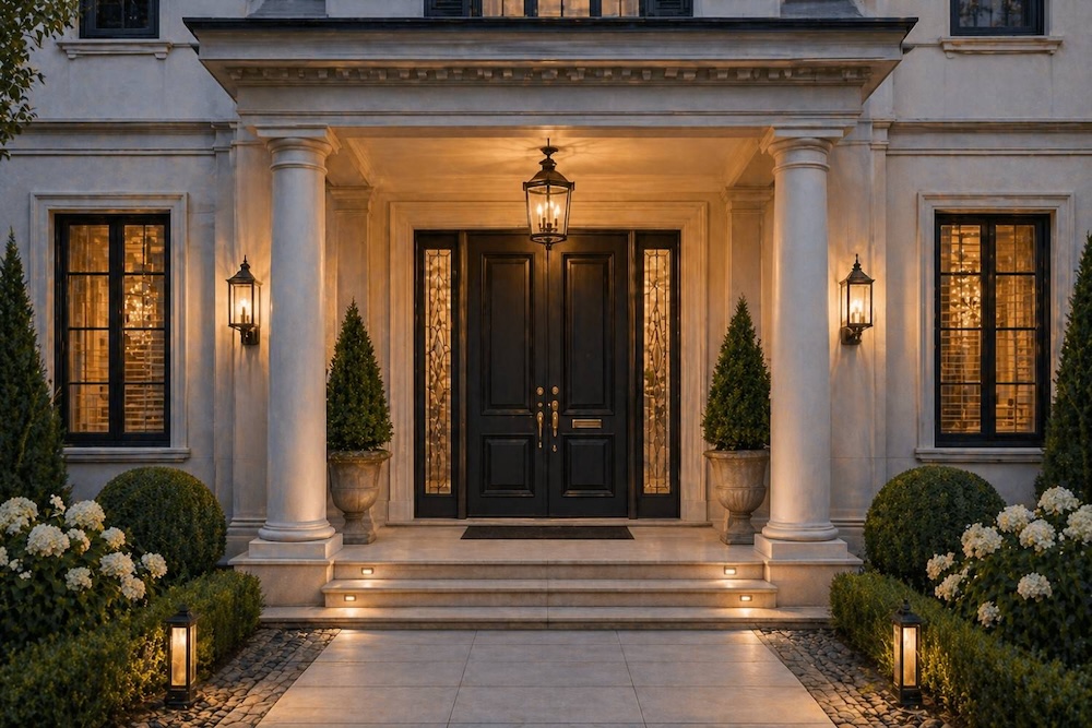 wejście do domu z filarami 