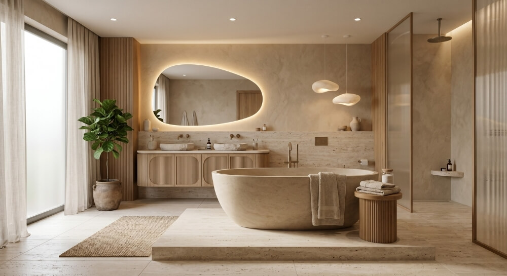 łazienka – inspiracje z wanną w centrum