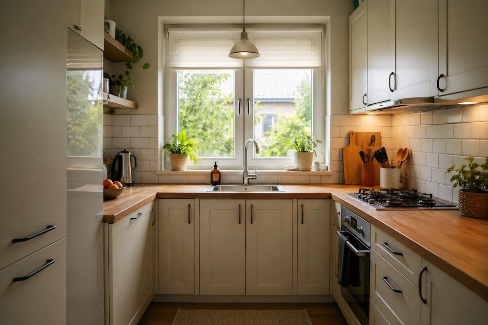 okno w małej kuchni w bloku 