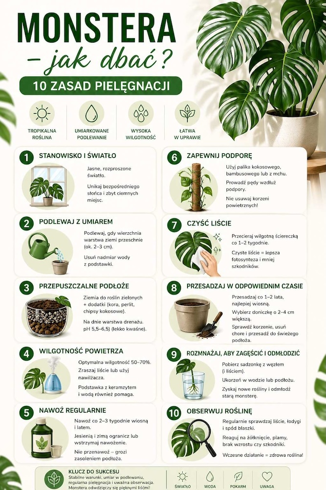monstera jak dbać - 10 zasad 
