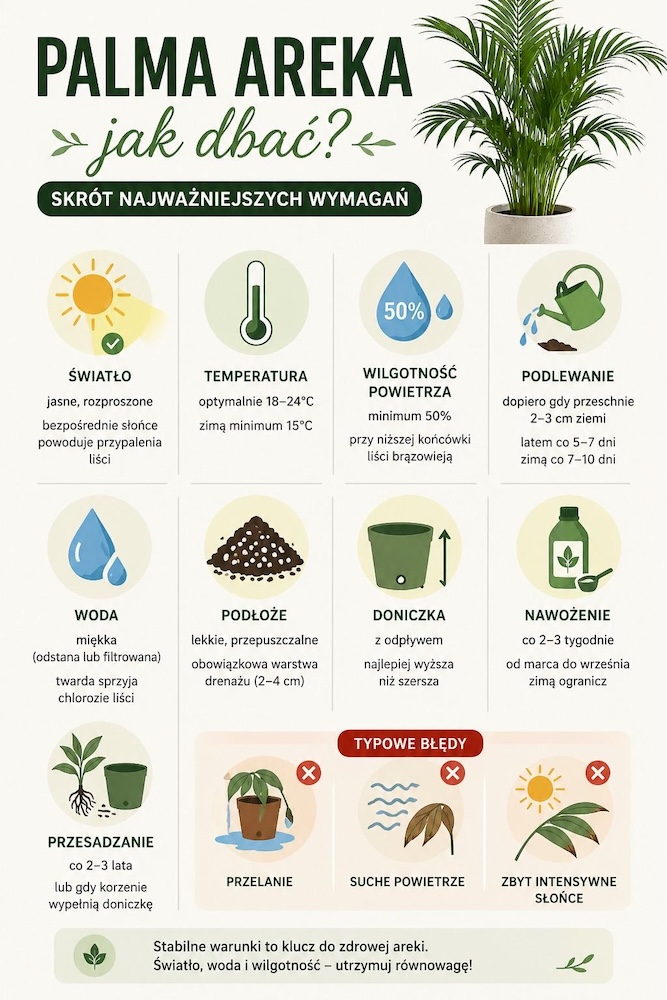 palma areka jak dbać - najważniejsze wymagania 