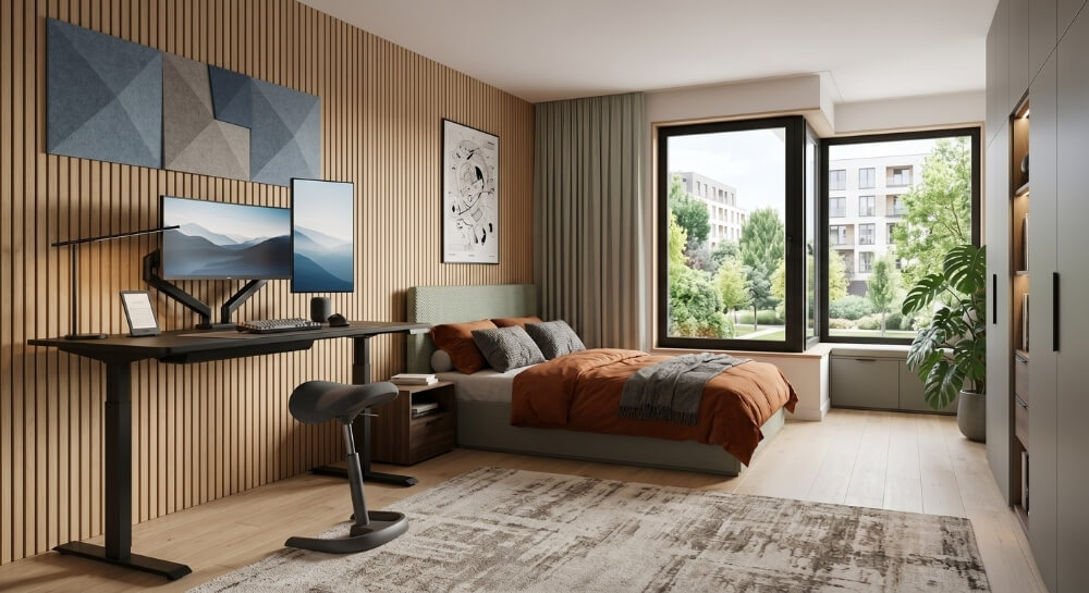 pokoje nastolatków – inspiracje z biurkiem regulowanym i lamelami
