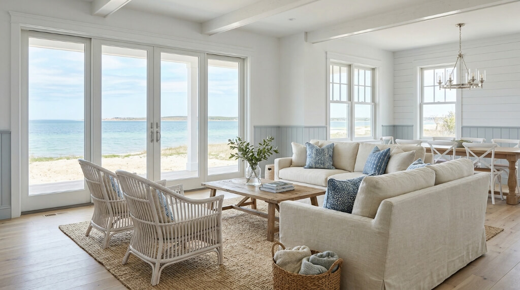 styl hampton jako salon w domu wypoczynkowym styl hampton w domku letniskowym