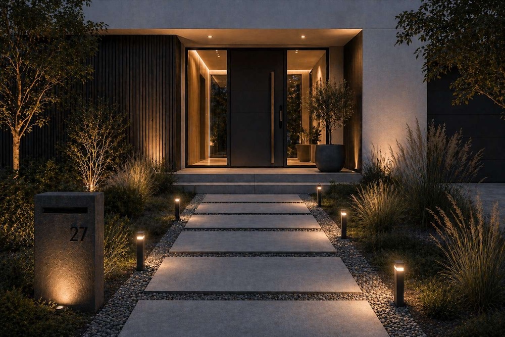 wejście do domu - inspiracje ze ścieżką betonową 