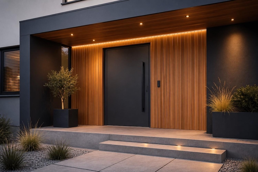 wejście do domu inspiracje z drewnem i antracytem 