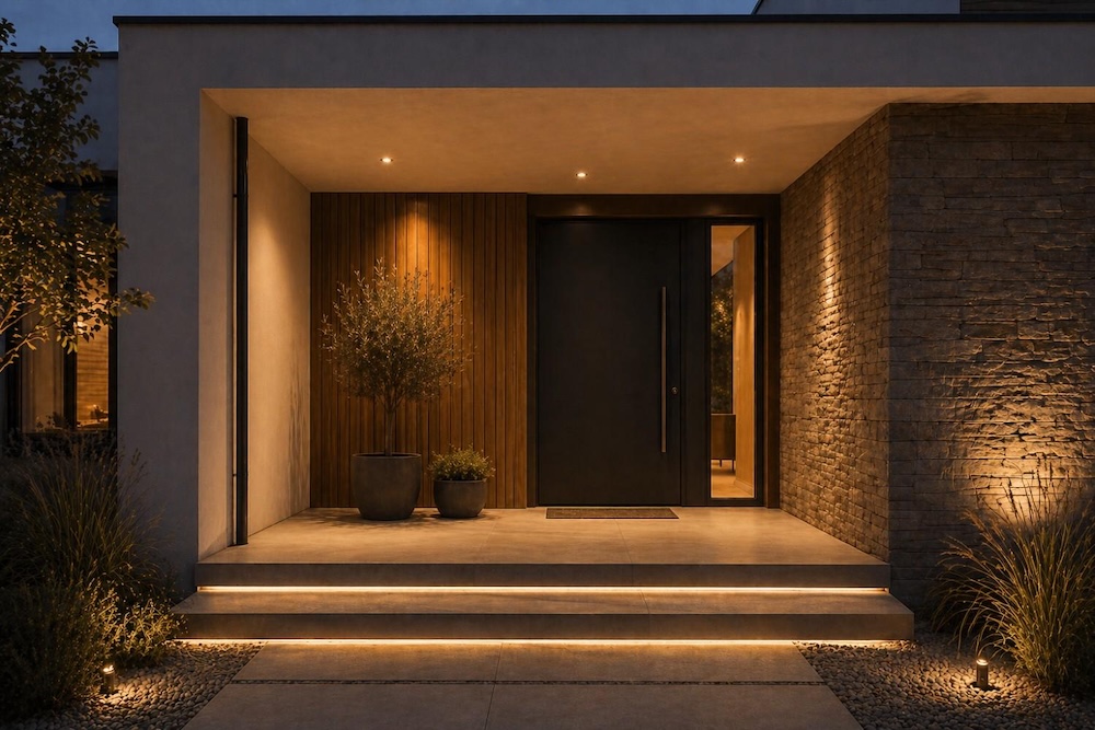 wejście do domu - inspiracje ze światłem 