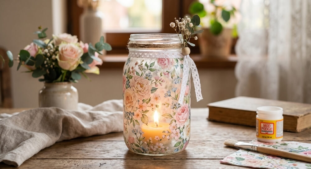 lampion z ozdobą decoupage