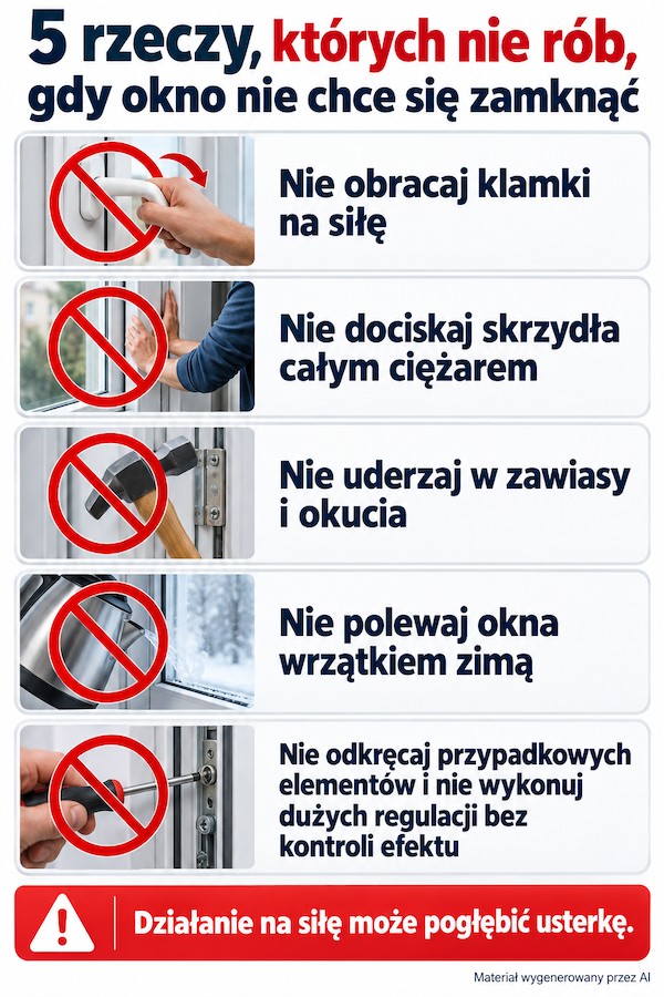 Okno nie chce się zamknąć – czego nie robić Najczęstsze błędy przy próbie zamknięcia okna