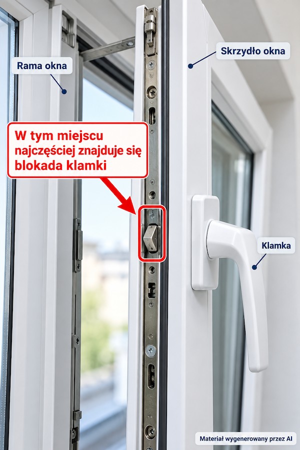 Blokada klamki w oknie uchylno-rozwiernym Okno nie chce się zamknąć – blokada błędnego położenia klamki